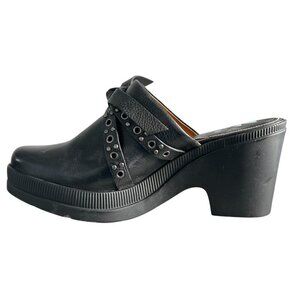Daniblack Studded Black Leather Clog Mules Platform Slip-On Chunky Heel Size 10M
